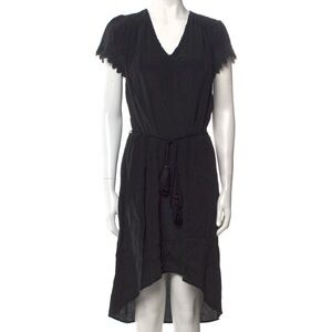 Ulla Johnson Black High Low Dress Womens Medium Tassel Tie Boho Chic Flowy Midi